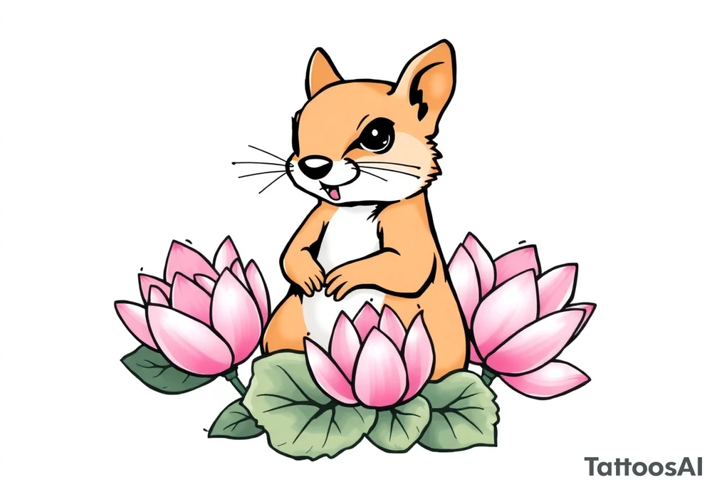 Fierce rabbid squirrel blooming lotus flowers tattoo idea