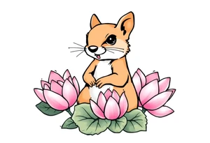 Fierce rabbid squirrel blooming lotus flowers tattoo idea