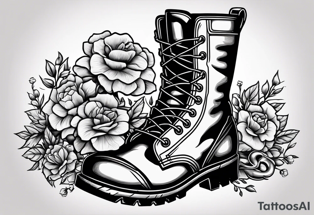 dads worn out work boots sitting with wrench, screwdriver & hammer and a beer around or near it and flowers growing out of the boots. tattoo idea