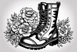 dads worn out work boots sitting with wrench, screwdriver & hammer and a beer around or near it and flowers growing out of the boots. tattoo idea