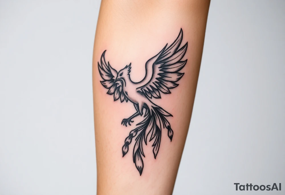 magnificent phoenix rising from golden flames with trailing embers tattoo idea