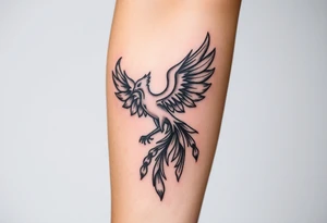 magnificent phoenix rising from golden flames with trailing embers tattoo idea