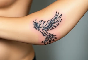 magnificent phoenix rising from golden flames with trailing embers tattoo idea