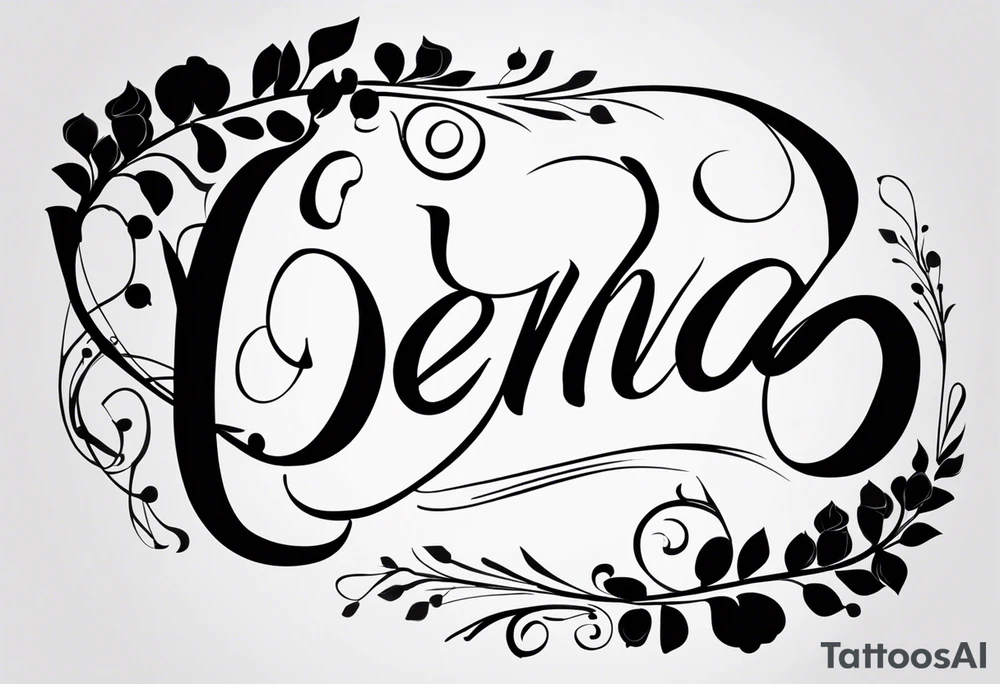 the name “Dena” in cursive, no art, just fine line tattoo idea