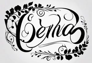 the name “Dena” in cursive, no art, just fine line tattoo idea
