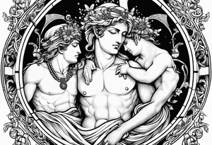 Greek god 2 heads, Aquarius, timeless clock, rosary tattoo idea