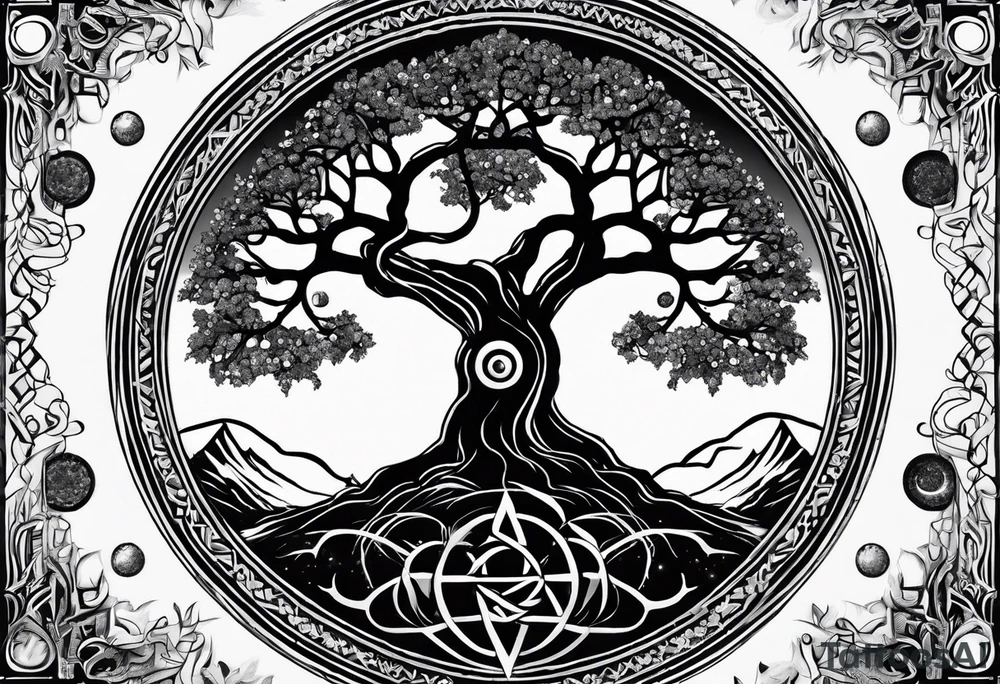 cosmic yggdrasil tattoo idea