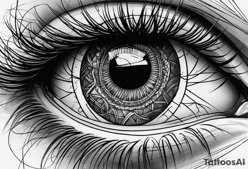 A schematic image of the eye: a circle (pupil) and an arc (eyelid), complemented by several short lines like eyelashes. tattoo idea