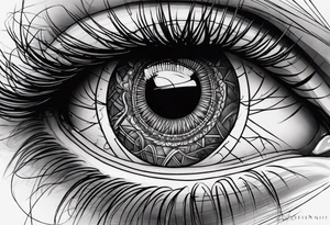 A schematic image of the eye: a circle (pupil) and an arc (eyelid), complemented by several short lines like eyelashes. tattoo idea