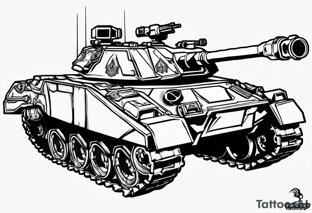Small to medium sized tattoo of a halo 3 scorpion tank. Make sure you use the actual design of the halo 3 tank. Have the tank trampling over the word "everything" in the halo 3 font. Add the text word 'everything' to the bottom tattoo idea
