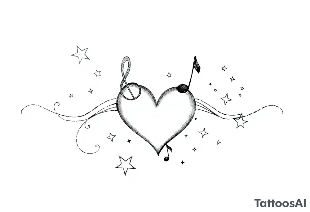 music notes hearts and stars tattoo idea