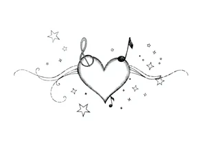 music notes hearts and stars tattoo idea