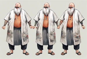 full portrait a large man in a tunic with a grey beard laughing tattoo idea