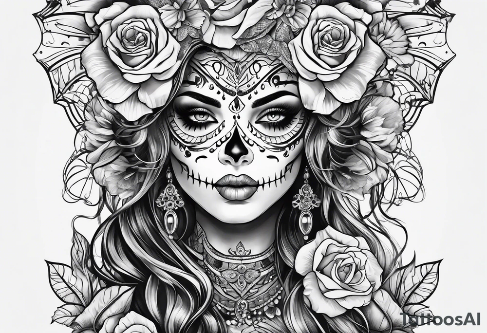 ghost, woman's face, day of the dead tattoo idea