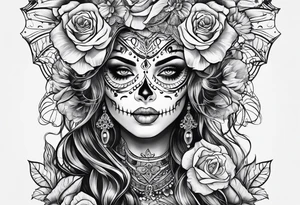 ghost, woman's face, day of the dead tattoo idea