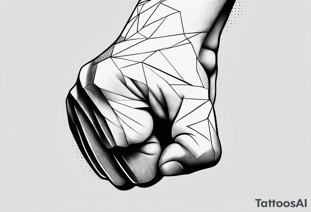 A clenched fist on the back using negative space techniques tattoo idea