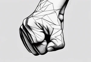 A clenched fist on the back using negative space techniques tattoo idea