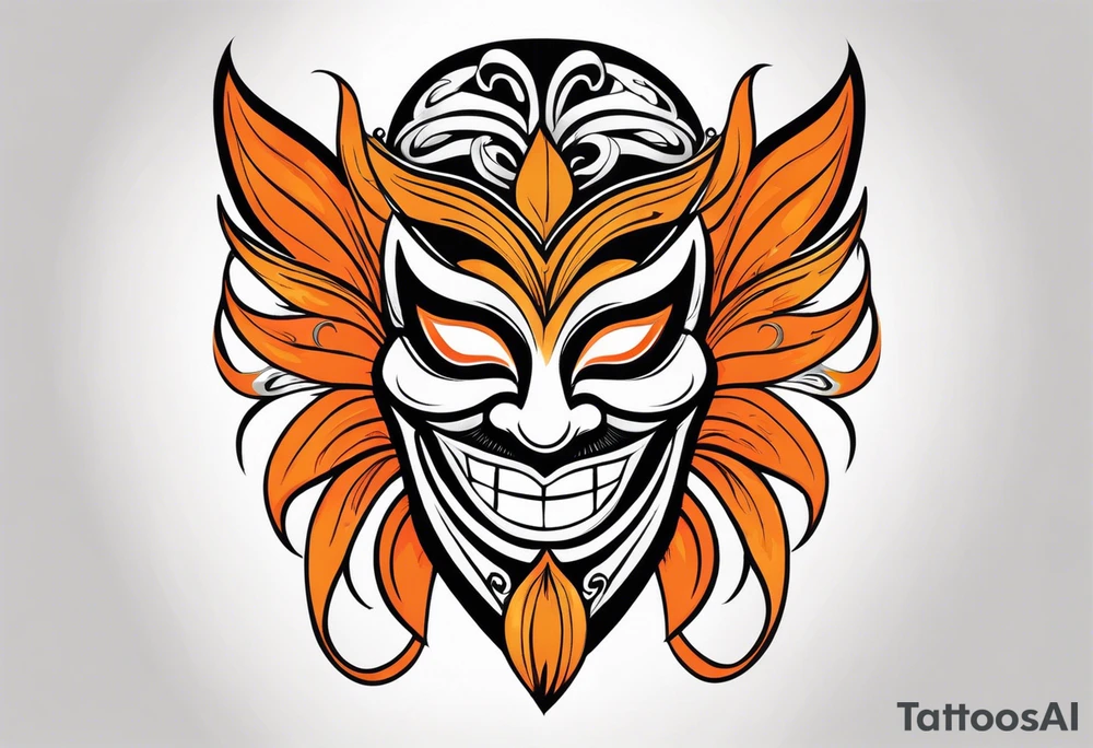 Laughing Male masquerade mask with orange and black smoke tattoo idea