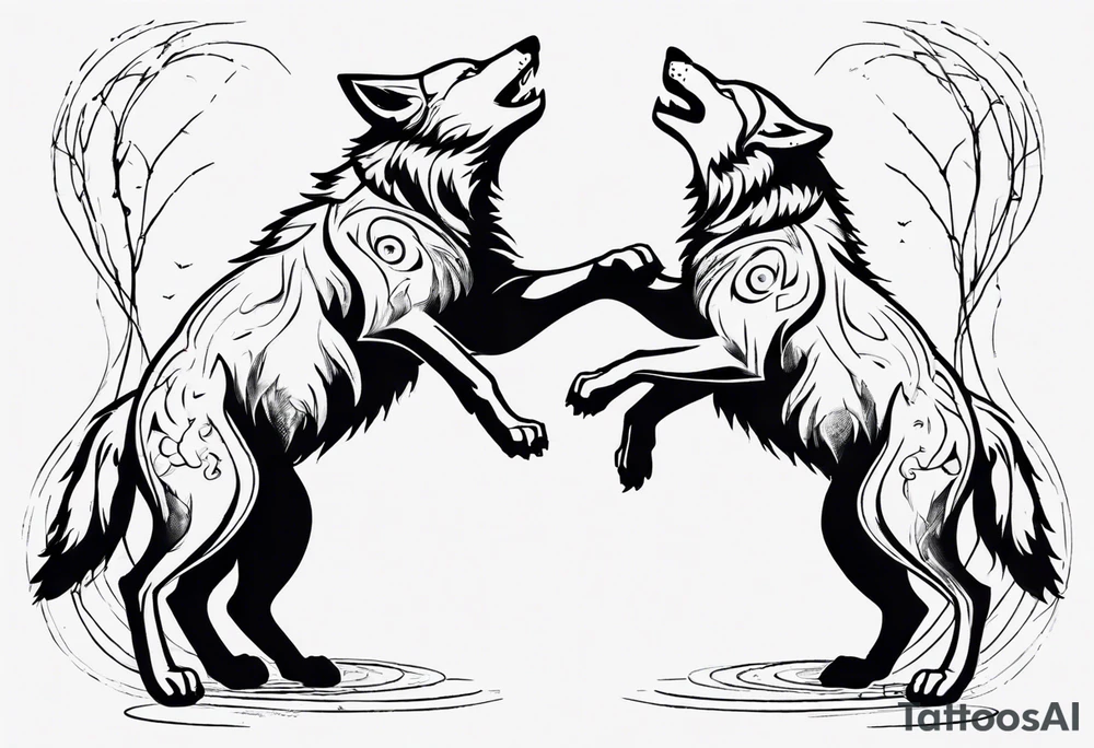 two wolves dancing on their hind legs. they should be visibly dancing and facing one another tattoo idea