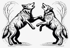 two wolves dancing on their hind legs. they should be visibly dancing and facing one another tattoo idea