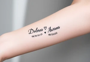 Memorial tattoo
Dolores 08/30/33-01/30-22
Audrey 07/18/35-08/21/22 tattoo idea