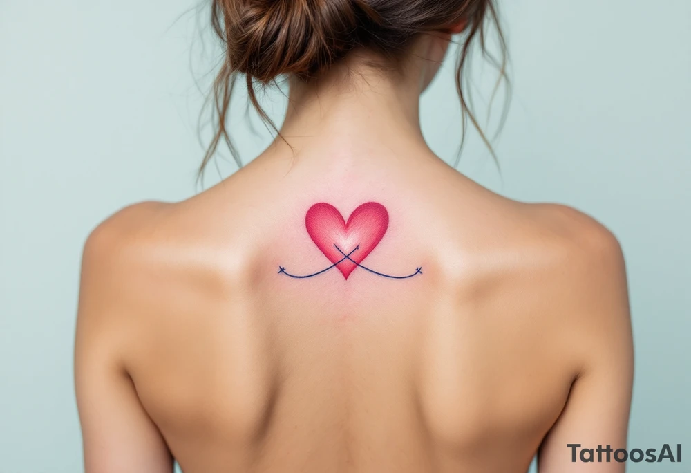 A navy blue infinity figure embracing a glowing coral pink heart at the top. tattoo idea
