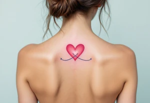 A navy blue infinity figure embracing a glowing coral pink heart at the top. tattoo idea