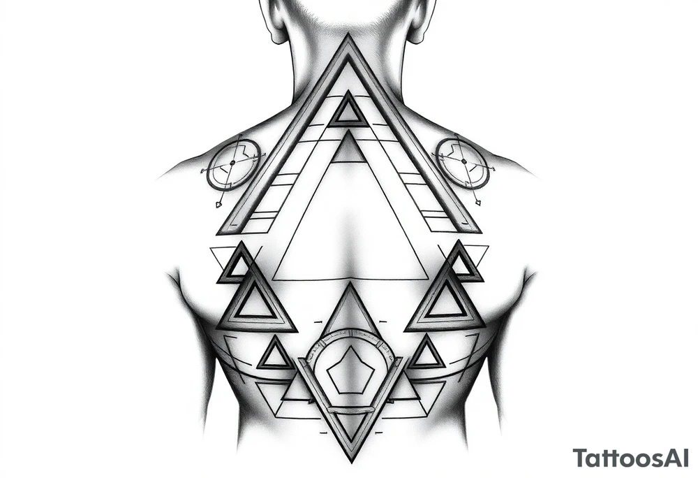 Geometric triangles and circles for symmetric upper back tattoo tattoo idea