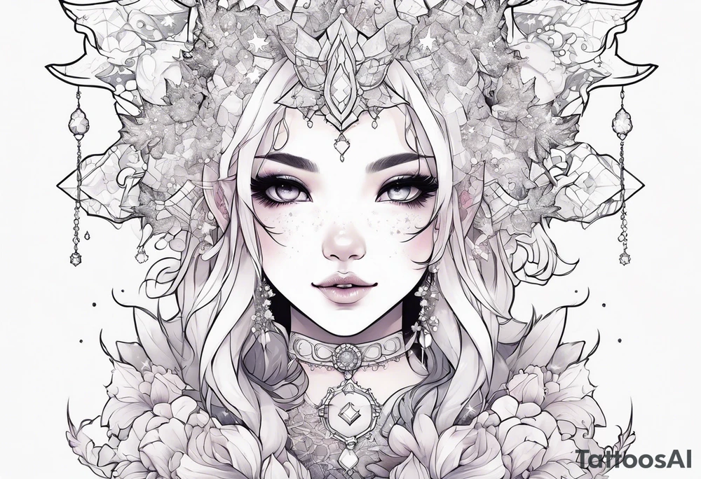 Constellation, kawaii dragon girl , snowflake tattoo idea
