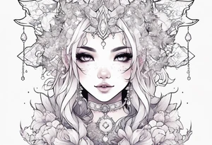 Constellation, kawaii dragon girl , snowflake tattoo idea