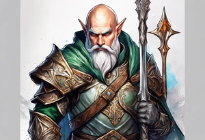 a full-body picture of a human elf, bearded bald male, paladin, on my left forearm tattoo idea