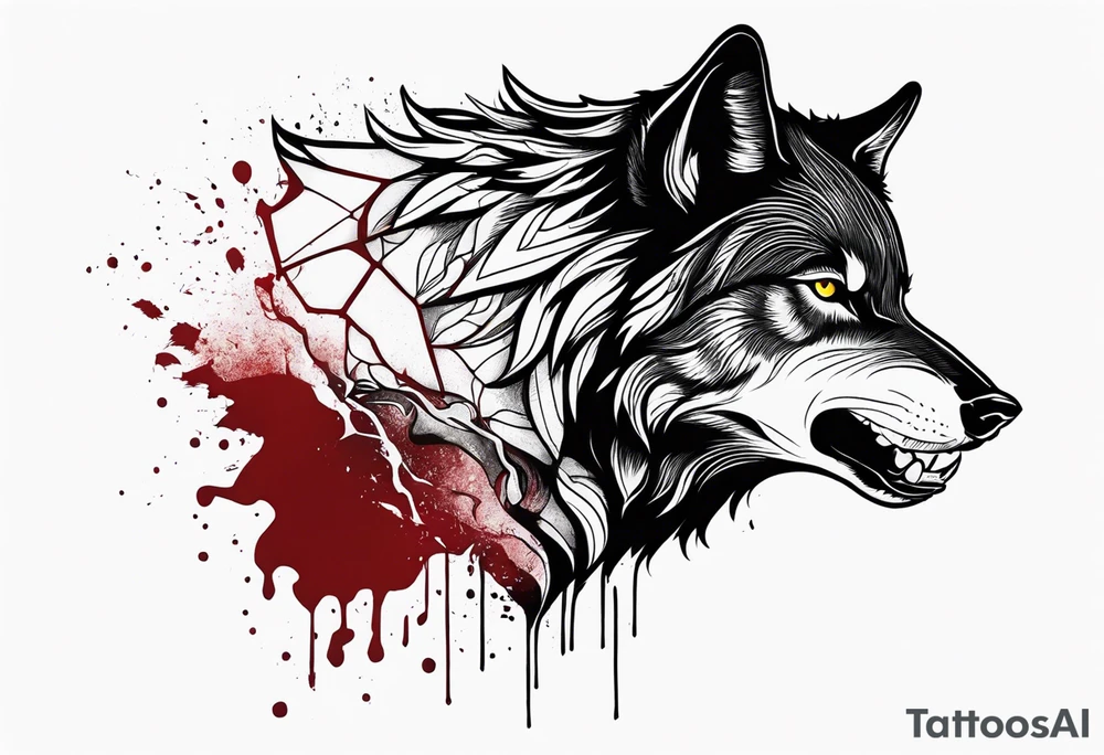 black wolf with blood in mouth tattoo idea