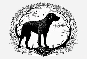 Silouette of a black lab sunder a tree. No detail on lab tattoo idea