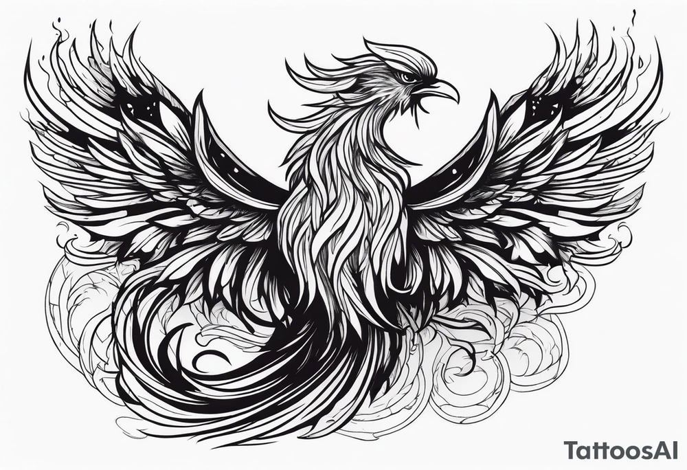 Powerful phoenix rising from the ashes of hell being its past of sin and addiction, being reborn. tattoo idea