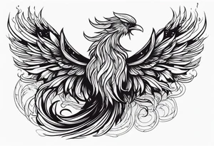 Powerful phoenix rising from the ashes of hell being its past of sin and addiction, being reborn. tattoo idea