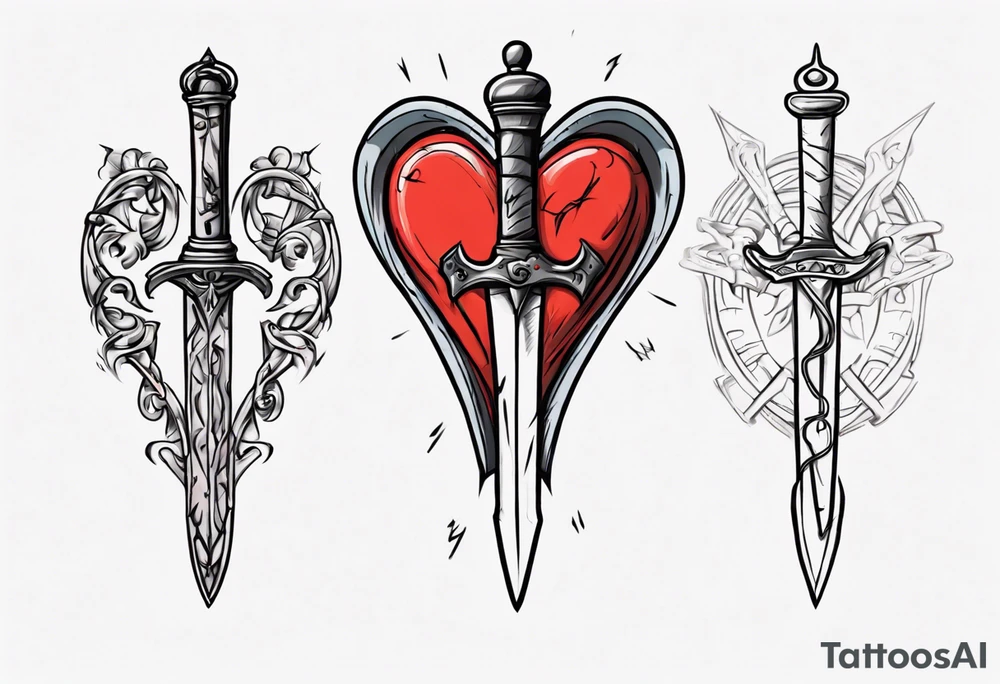 One sketch of a dagger entering the heart tattoo idea