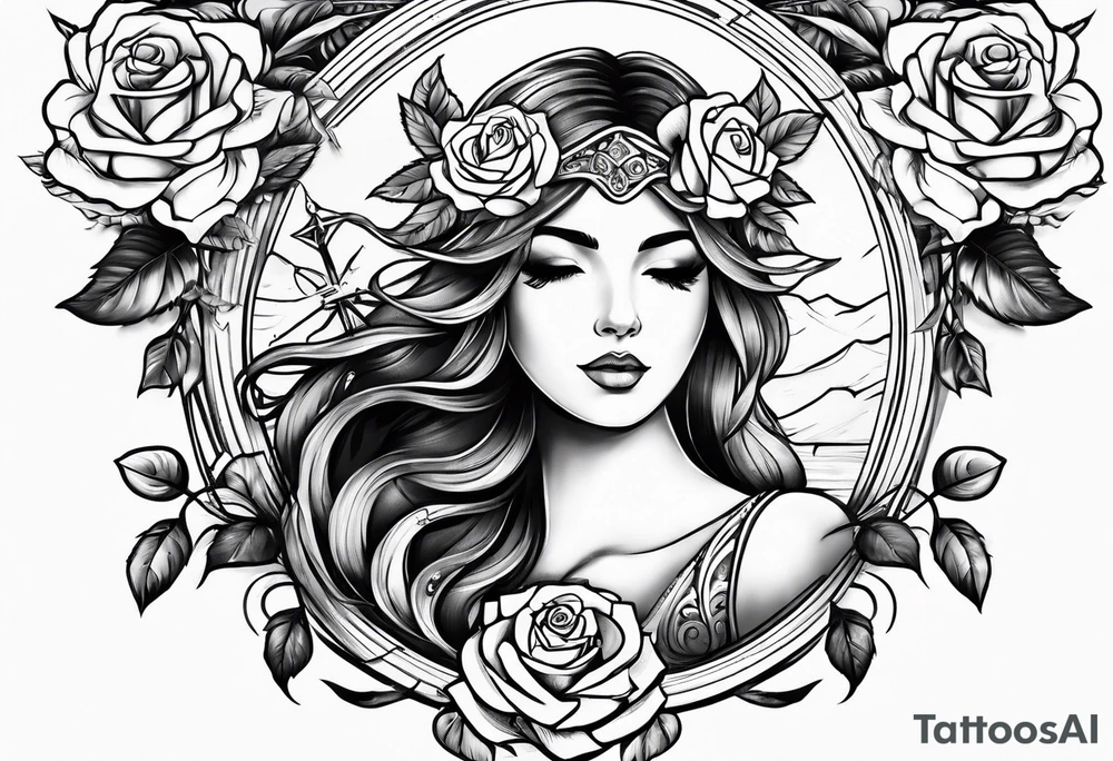 sagittarius, love and happiness and with roses tattoo idea