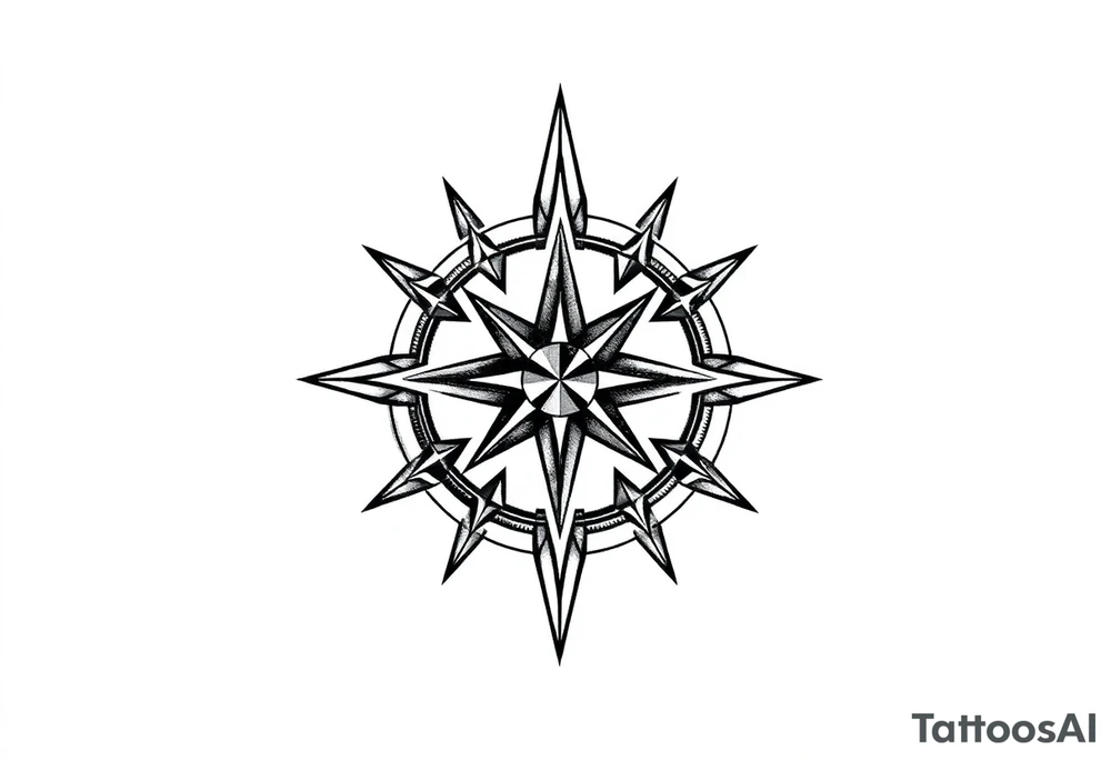 Simple Double layered compass rose tattoo idea
