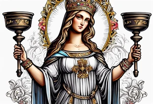 holy saint barbara with canons behind her and a chalice tattoo idea