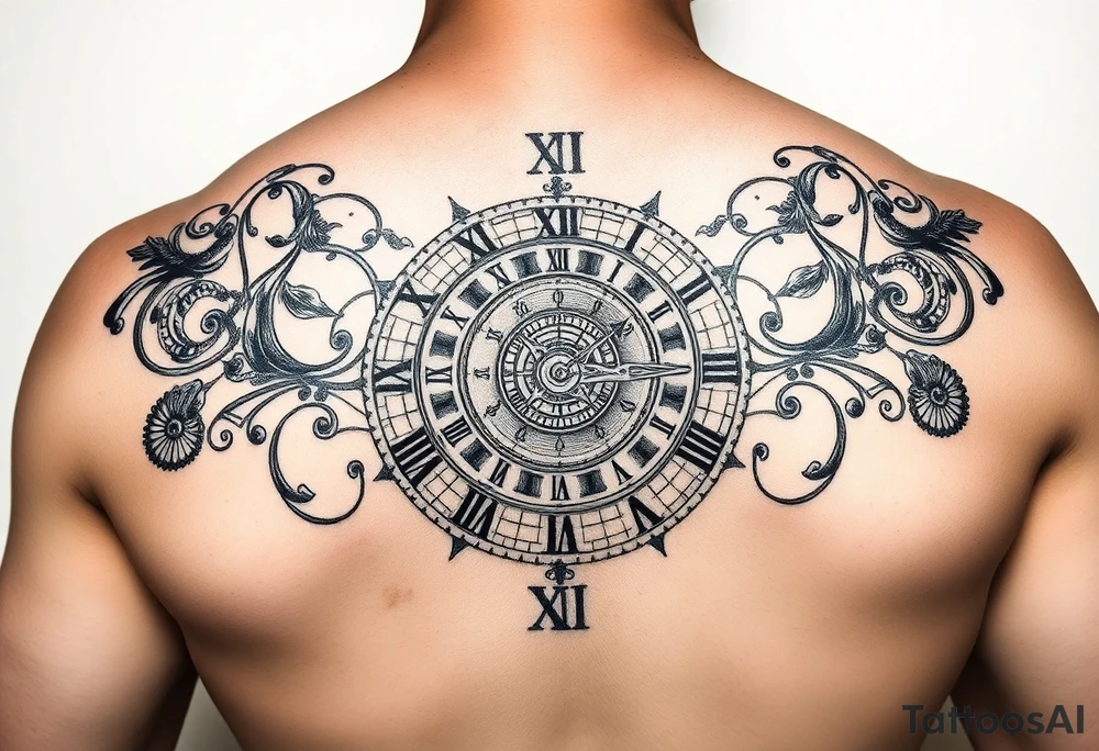 vintage roman numerals within ornate clockwork mechanism tattoo idea