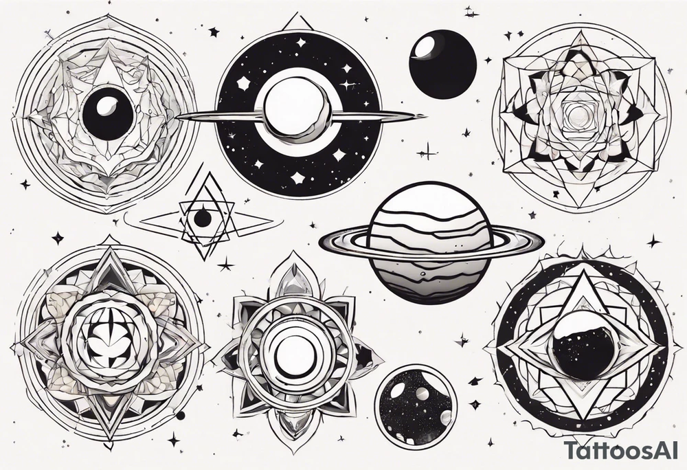 Planets in the style of chakra alignment tattoo idea