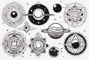 Planets in the style of chakra alignment tattoo idea