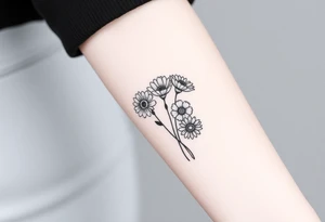 Small flower bouquet 1 daisy, 2 cosmo, 1 poppy, 1 chrysanthemum, tattoo idea