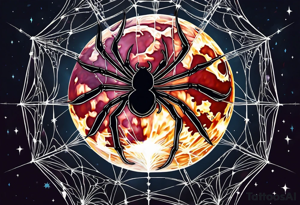 spider shooting web hangin down moon tattoo idea