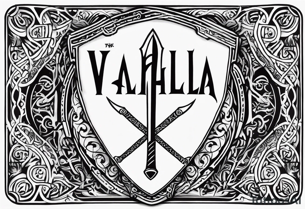 Valhalla viking shield hatchet sword tattoo idea