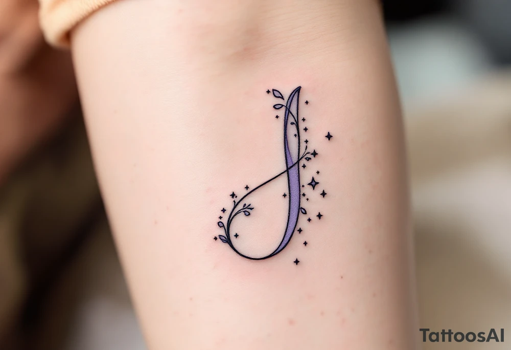 Whimsical curly "J" in lavender with tiny stars dotting the tail. tattoo idea