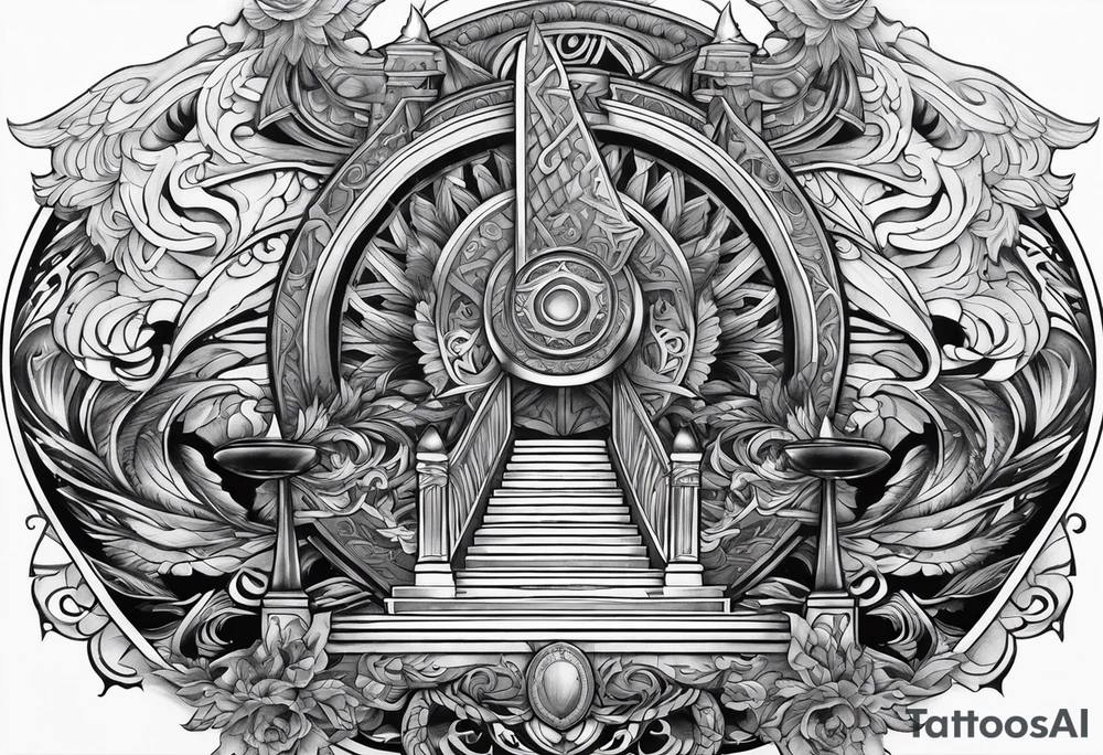 Valhalla sword shield stairs axe tattoo idea