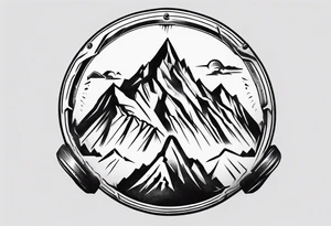 road cycle front wheel drawn as a gym weight plate with a mountain in the middle tattoo idea