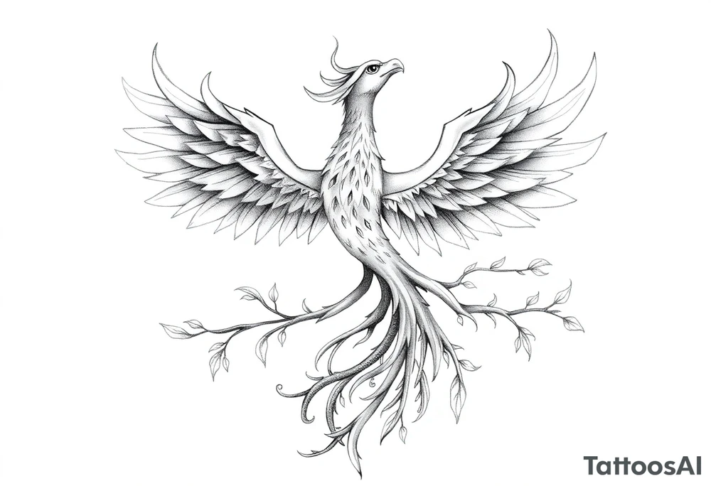 Powerful Phoenix rising tree of life tattoo idea