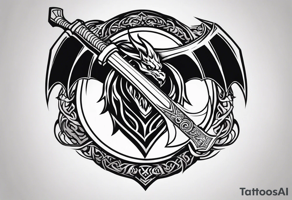 Valhalla sword shield dragon axe tattoo idea
